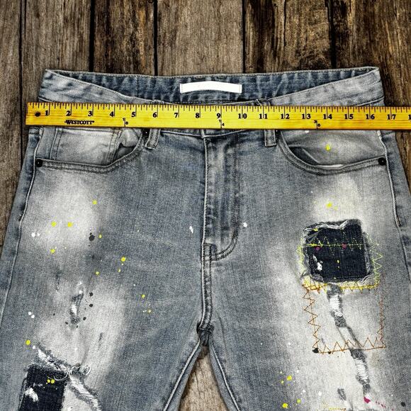 Kloud9 Distressed Patchwork & Paint Splattered Jeans Men's 34x32 Slim Straight - Picture 4 of 10